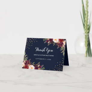 Burgundy Navy Confetti Floral Wedding Thank You