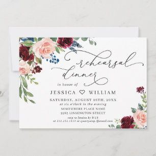 Burgundy Navy Eucalyptus Roses REHEARSAL DINNER Invitation