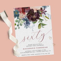 Burgundy & Navy Floral 60th Script Birthday Party