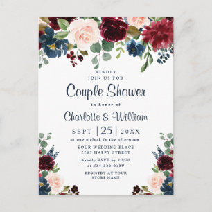 Burgundy Navy Floral Couple Shower Invitations