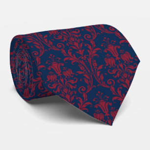 Burgundy Navy Floral Damask Wedding Tie