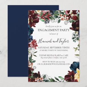 Burgundy Navy Floral Engagement Party Invitation