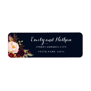 Burgundy Navy Floral Fall Return Address Label