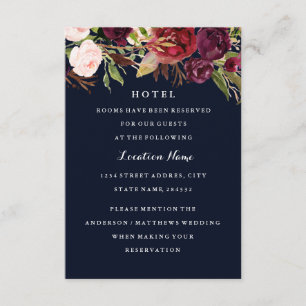Burgundy Navy Floral Fall Wedding Hotel Card
