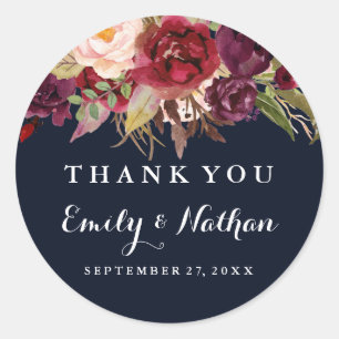 Burgundy Navy Floral Fall Wedding Sticker
