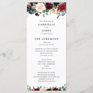 Burgundy navy floral garland wedding program programme