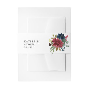Burgundy & Navy Floral  Invitation Belly Band