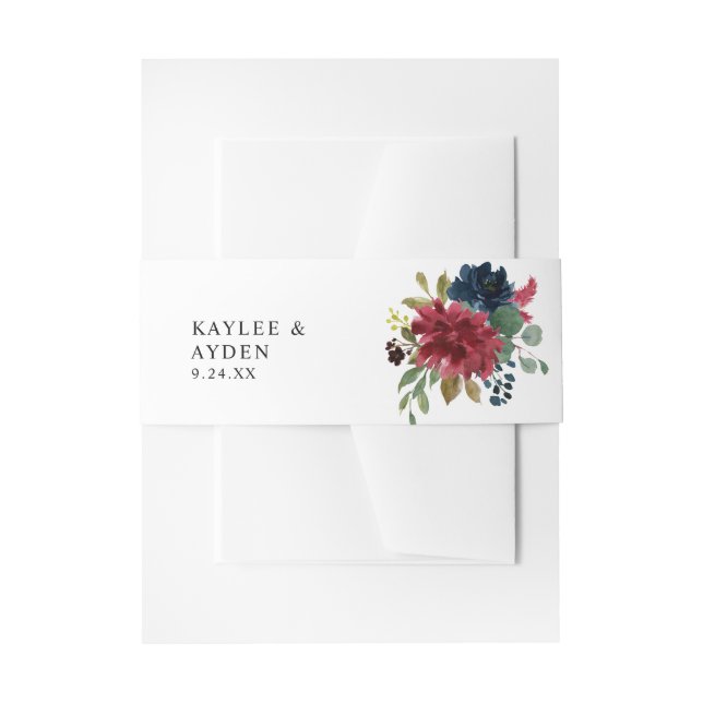 Burgundy & Navy Floral  Invitation Belly Band (Front Example)