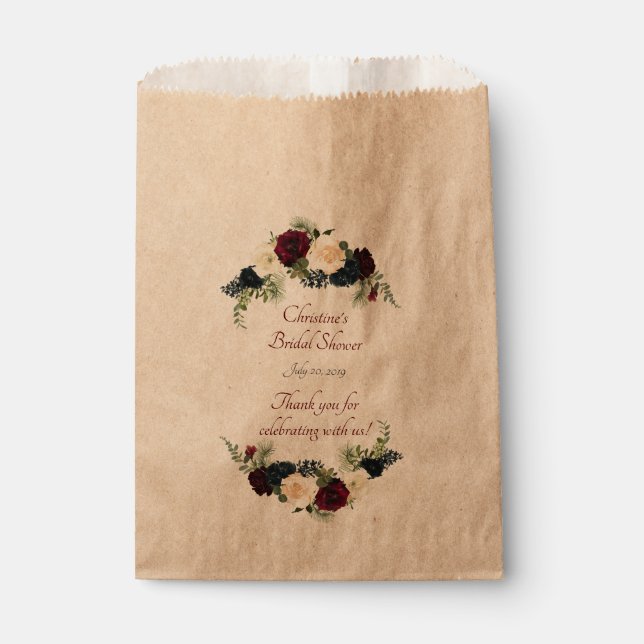 Burgundy, Navy Floral - Party Favour Bags (Front)