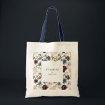 Burgundy Navy Floral Pattern Custom Bridal Party Tote Bag<br><div class="desc">This tote bag features a watercolor burgundy & navy floral pattern with greenery foliage,  and can be personalised with your custom text.</div>