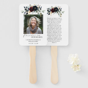 Burgundy Navy Floral Photo Memorial  Hand Fan
