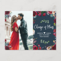 Burgundy Navy Floral Photo Postponed Wedding