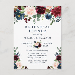 Burgundy Navy Floral REHEARSAL  DINNER Invitations