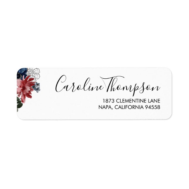 Burgundy Navy Floral Return Address Label (Front)
