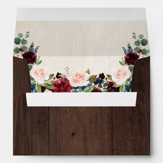 Burgundy Navy Floral Rusti Boho Return Address Envelope (Back (Bottom))