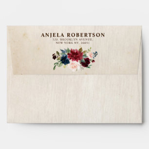 Burgundy Navy Floral Rustic Boho Country Wedding Envelope