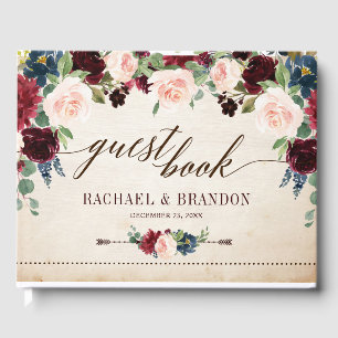 Burgundy Navy Floral Rustic Boho Country Wedding Guest Book