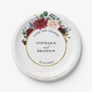 Burgundy Navy Floral Rustic Boho wedding Paper Plate
