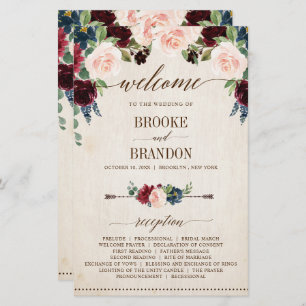 Burgundy Navy Floral Rustic Country Program