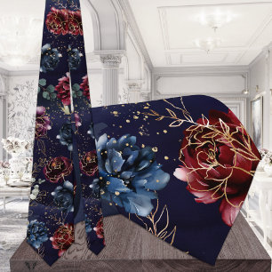 Burgundy Navy Floral Symphony Wedding Tie