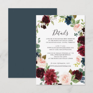 Burgundy Navy Floral Wedding Details Card