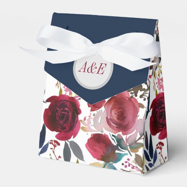 Burgundy & Navy Floral Wedding Favour Box (Front Side)
