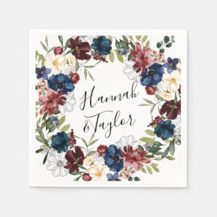 Burgundy Navy Floral Wedding Napkins
