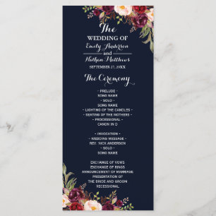 Burgundy Navy Floral Wedding Program Programme