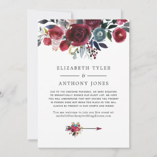 Burgundy & Navy floral Wedding Reduced Guest List Announcement