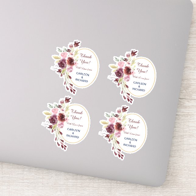 Burgundy Navy Floral Wedding Thank You Contour (Detail)