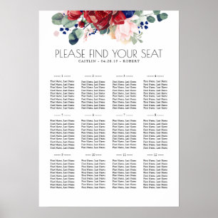 Burgundy Navy Flowers Boho Wedding Seating Chart