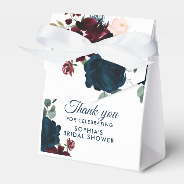 Burgundy & Navy Flowers Rustic Bridal Shower Favour Box (Front Side)