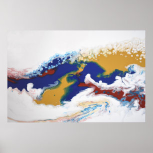 Burgundy Navy Fluid Marble Acrylic Art Abstract Poster