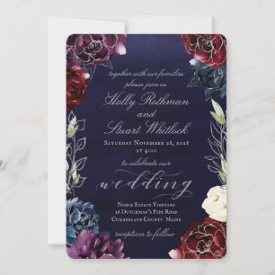 Burgundy Navy Garden Wedding Invitation