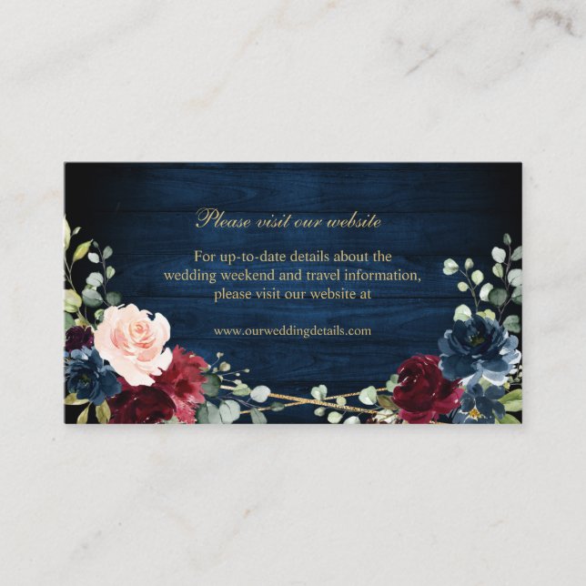 Burgundy Navy Geometric Wedding Website details Enclosure Card (Front)