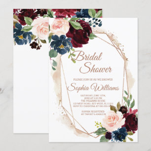 Burgundy, Navy & Gold Bridal Shower Invitation