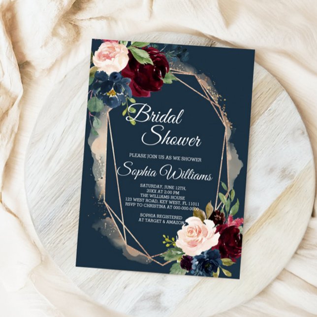 Burgundy, Navy & Gold Bridal Shower Invitation (Creator Uploaded)