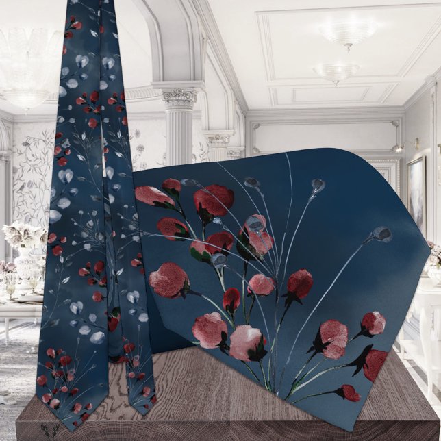 Burgundy Navy Greenery Elegant Wedding Tie (Creator Uploaded)