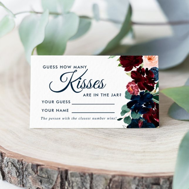 Burgundy & Navy How Many Kisses Shower Game card (Creator Uploaded)