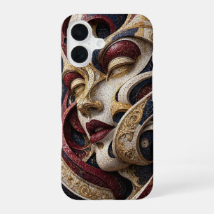 Burgundy Navy Ivory Gold Mosaic Face iPhone 16 Case