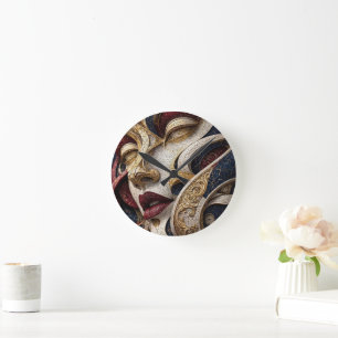 Burgundy Navy Ivory Gold Mosaic Face Round Clock