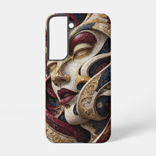 Burgundy Navy Ivory Gold Mosaic Face Samsung Galaxy Case