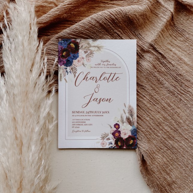 Burgundy Navy Maroon Blush Wedding Invitation (Burgundy Navy Maroon Blush Wedding Invitation Card)