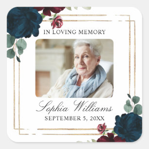 Burgundy & Navy  Memorial Funeral Square Sticker