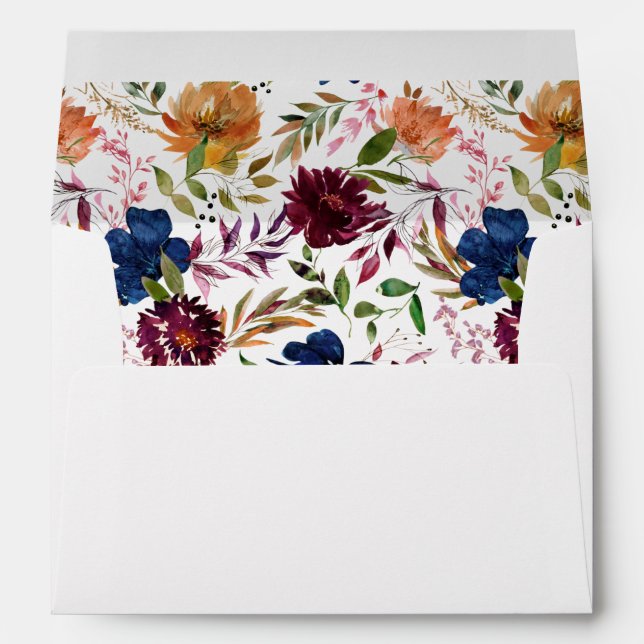Burgundy & Navy Orange Fall Floral 2 Envelope (Back (Bottom))