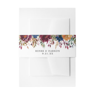 Burgundy & Navy Orange Fall Floral 2 Invitation Belly Band