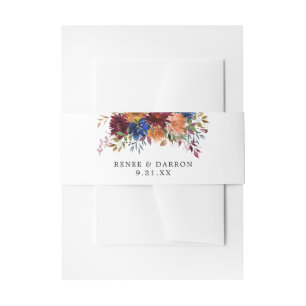 Burgundy & Navy Orange Fall Floral 3 Invitation Belly Band