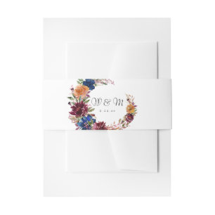 Burgundy & Navy Orange Fall Floral 5 Invitation Belly Band