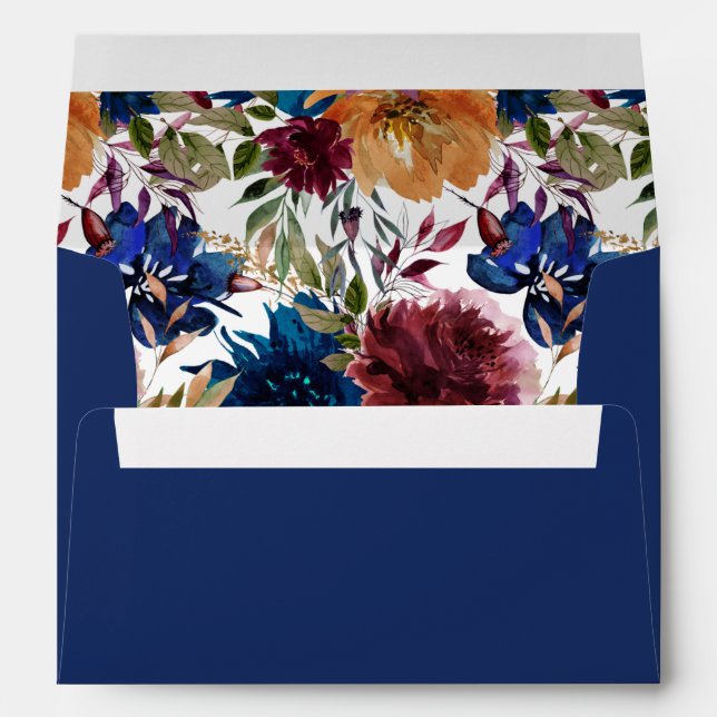 Burgundy & Navy Orange Fall Floral - Blue Envelope (Back (Bottom))