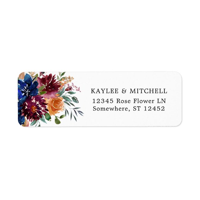 Burgundy & Navy Orange Fall Floral Return Address (Front)